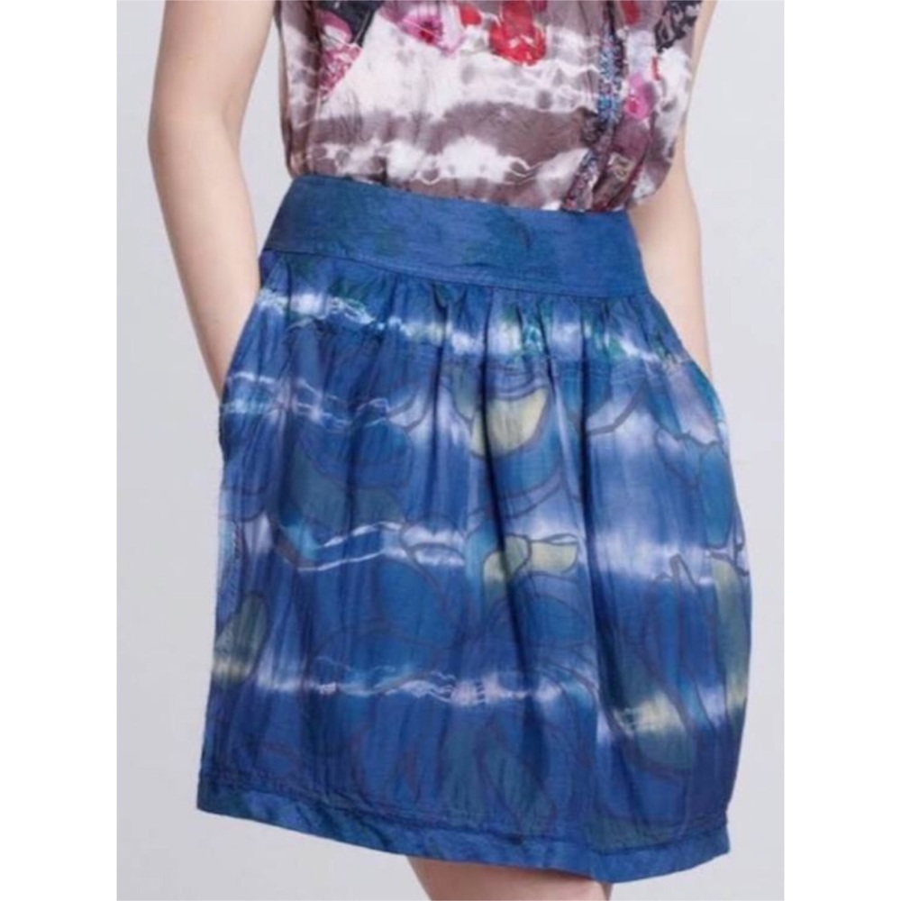 Anthropologie Gregory Arashi Women's Drenched Full Skirt 4 Linen Blue Tie Dye